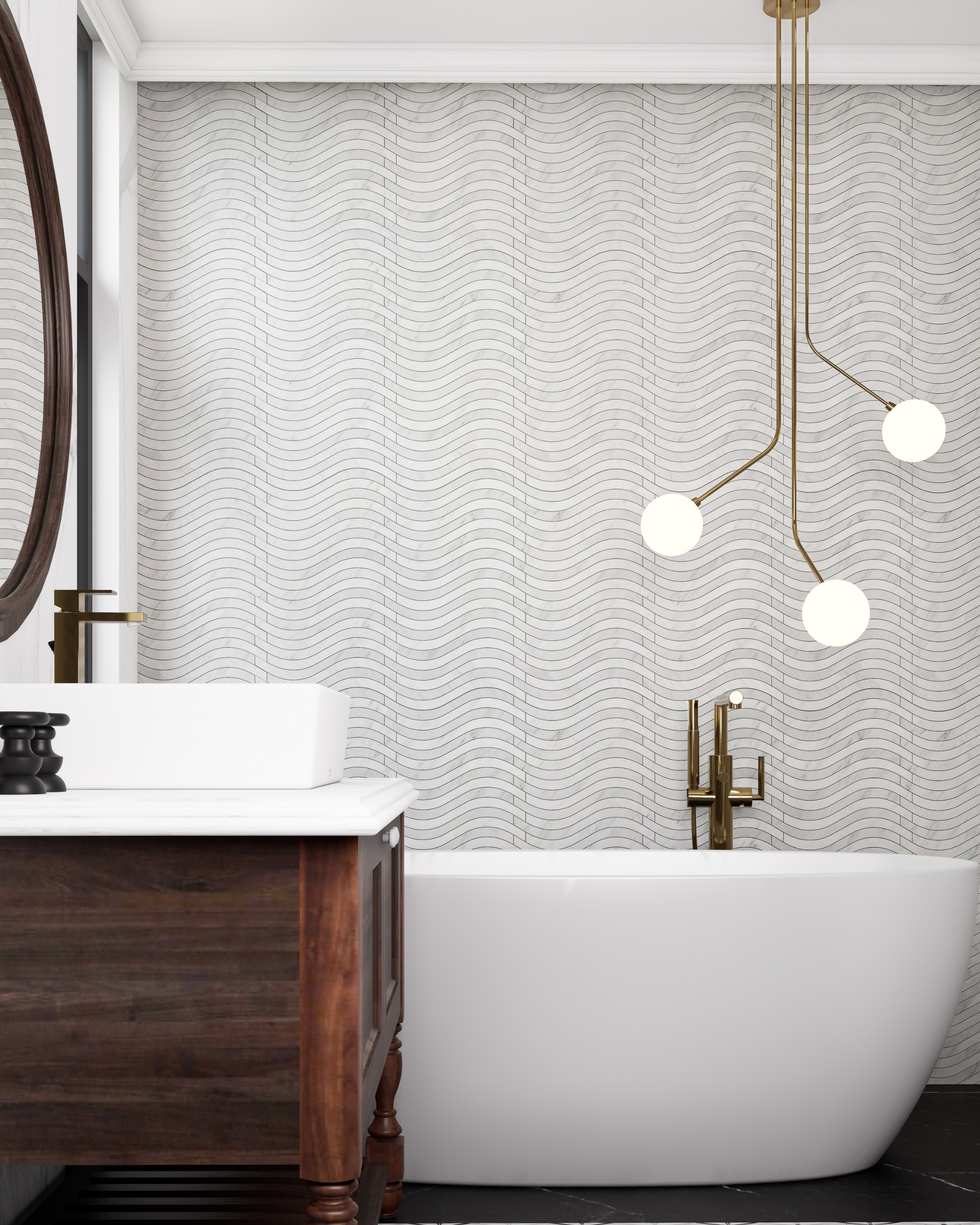 Dynasty White Wave Bathroom Backsplash Luxury Bathroom Backsplash