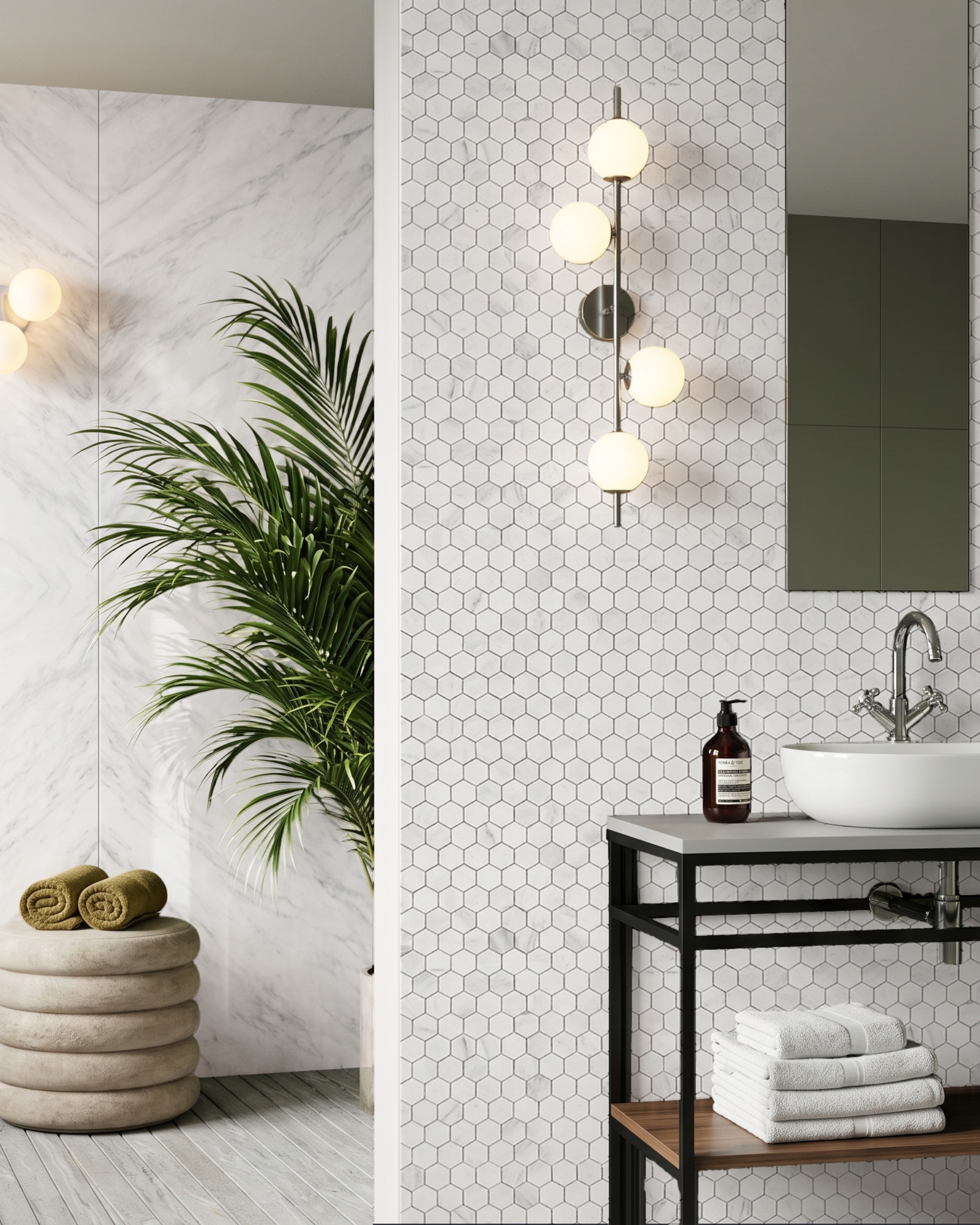 Dynasty White Luxury Bathroom Wave Backsplash Bathroom