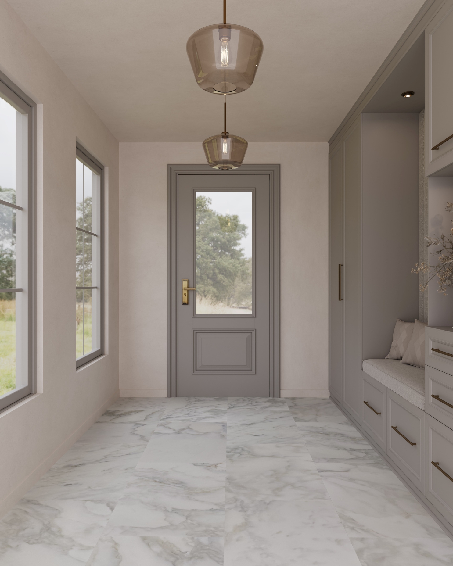 Calacatta Oliva mudroom Natural Stone Bathroom Luxury entryway Interior Design