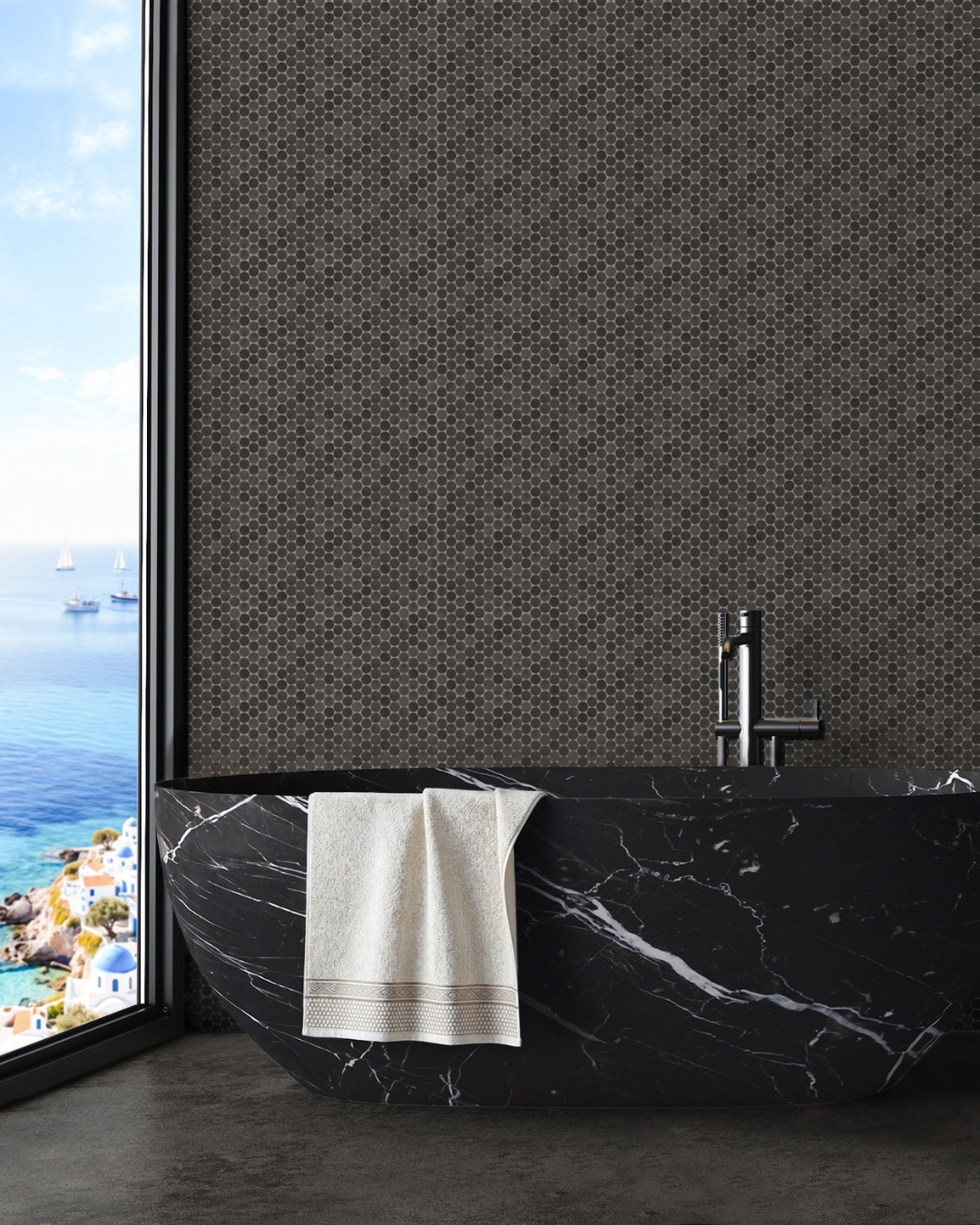 Luxury Bathroom Backsplash Basalt Penny Rounds Modern Bathroom Allstone Marble & Tile