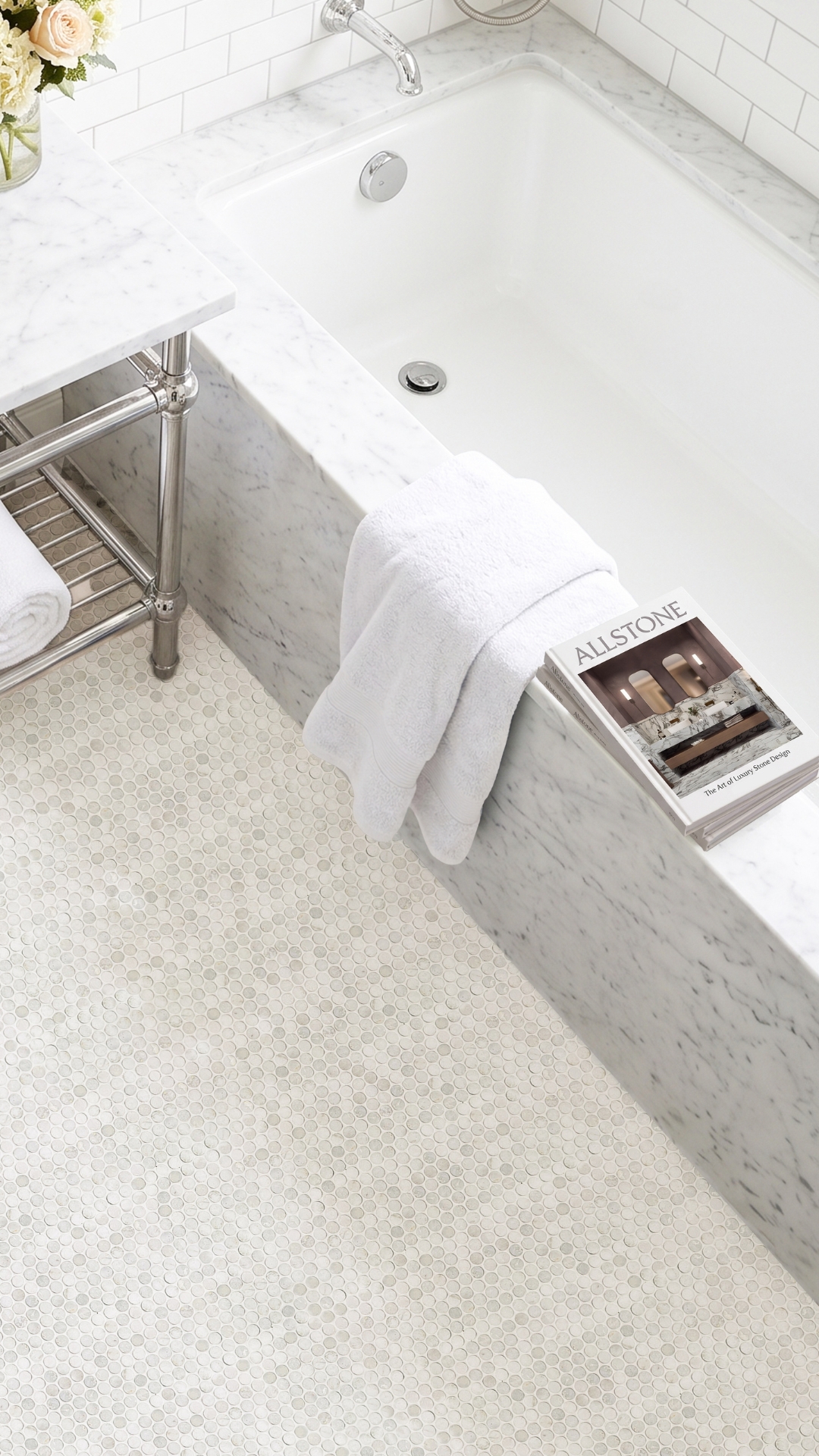Ice White Penny Rounds Luxury Bathroom White Bathroom Design
