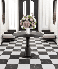 Dolomite & Moonar Checkerboard Collection mosaic in classic white and grey tones, polished natural stone tile for residential and commercial interiors.