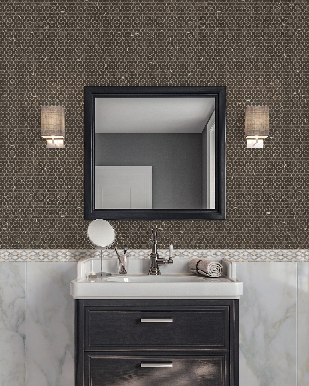 Moonar Bathroom Dark Marble Black Marble White Veining