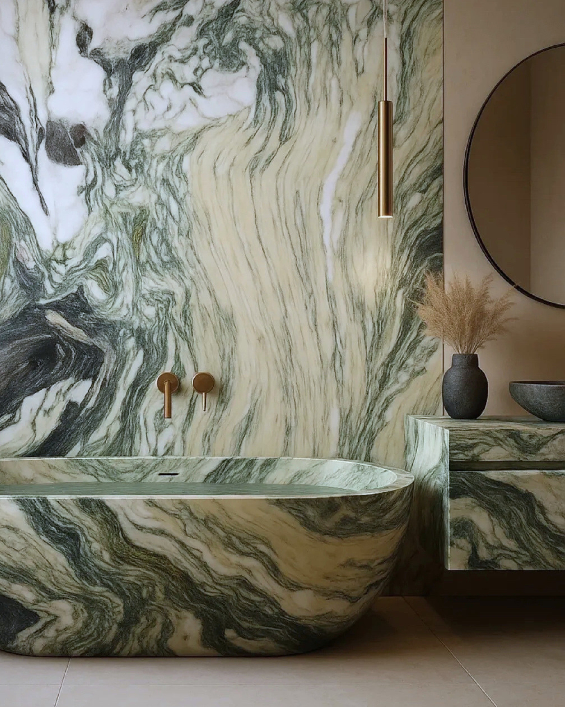 Luxury Cipollino Marble Bathroom with heavy veining