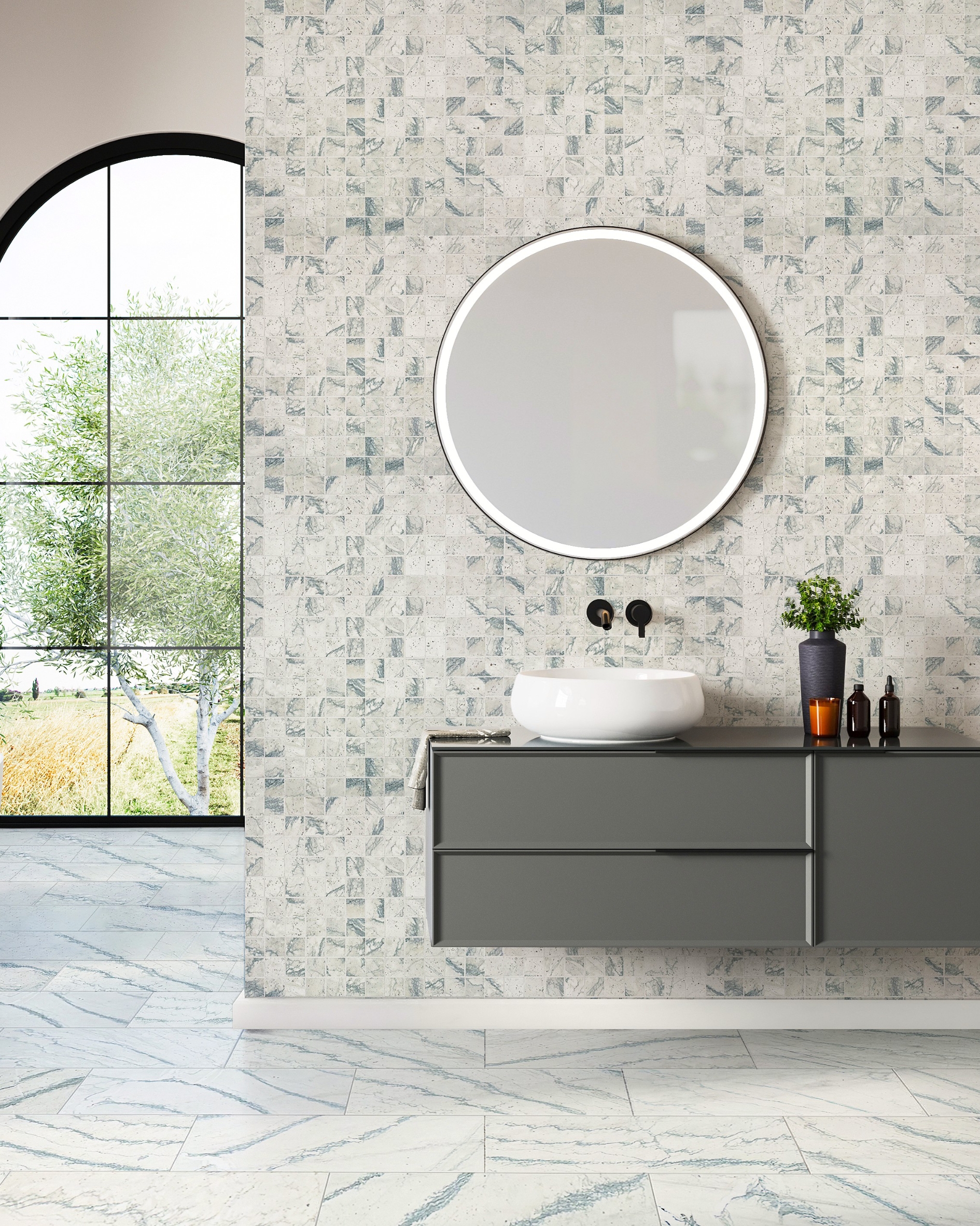 Cipollino Cremo Bathroom Floor Marble Floor Green Veining White Marble Floor in Luxury Beautiul Bathroom