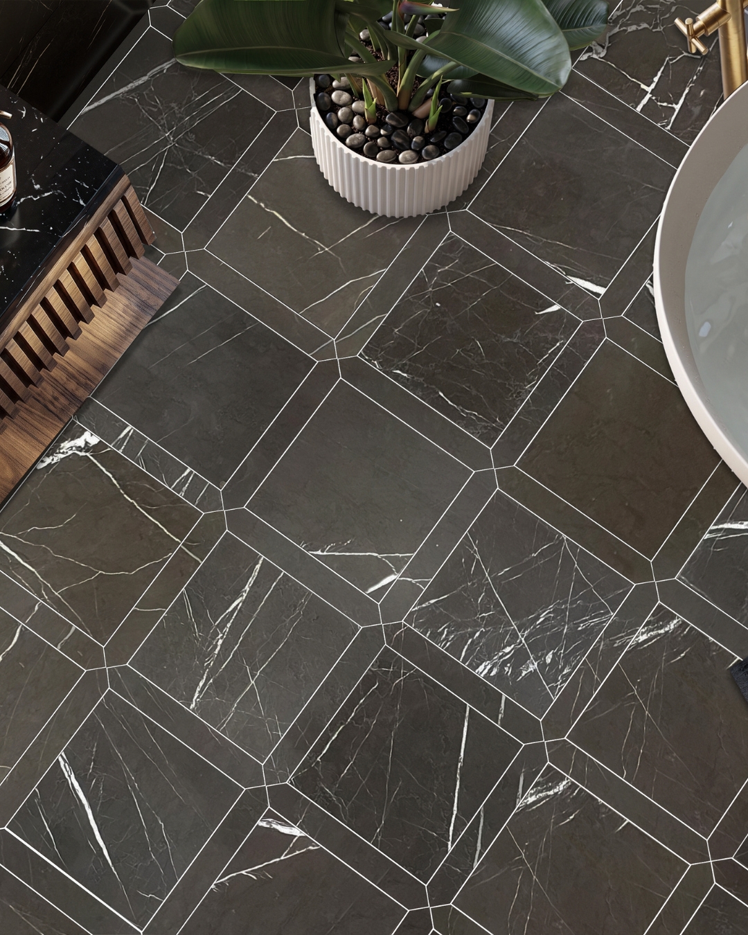 Moonar Bathroom Dark Marble Black Marble White Veining