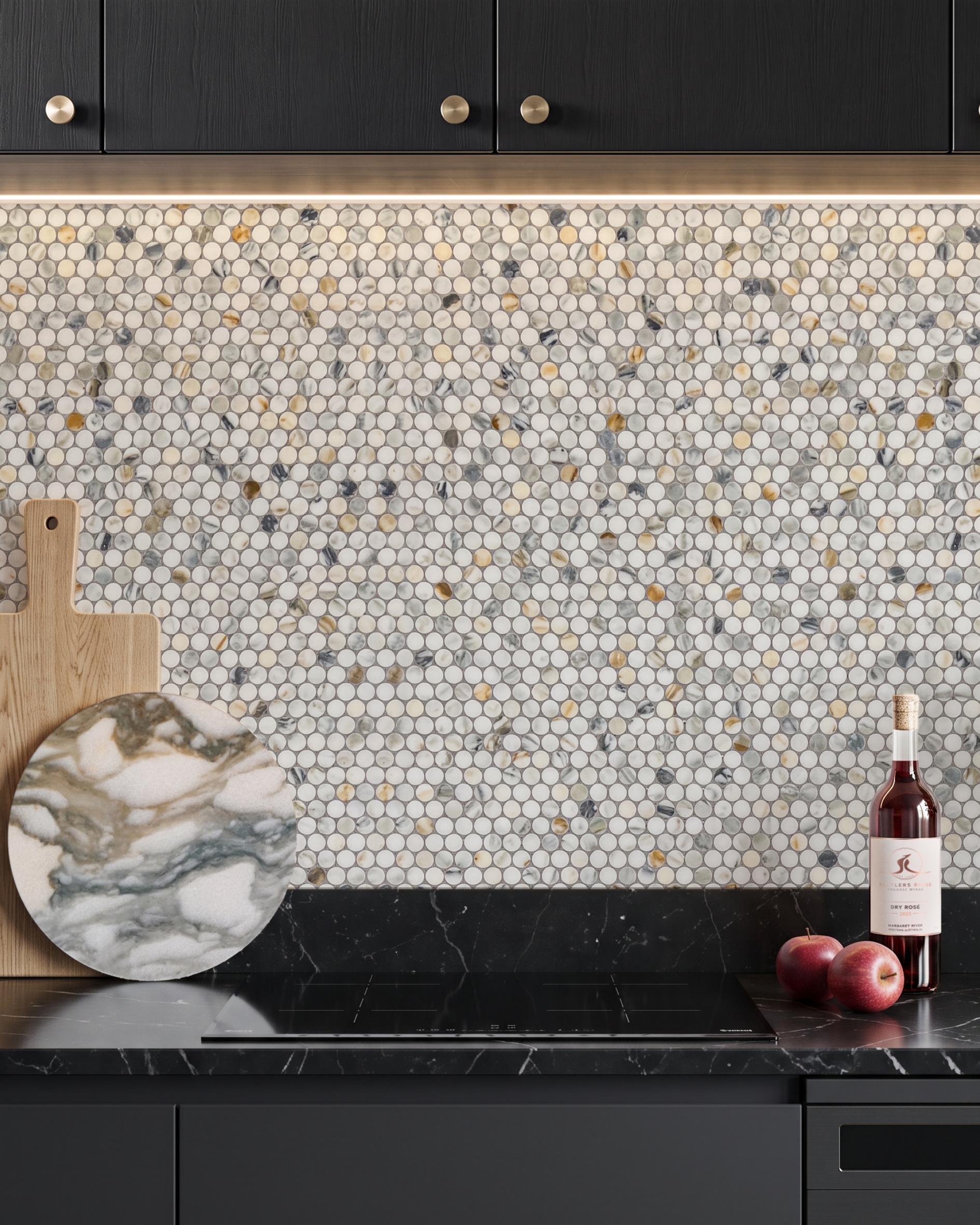 Calacatta Verde Gold Penny Rounds Kitchen