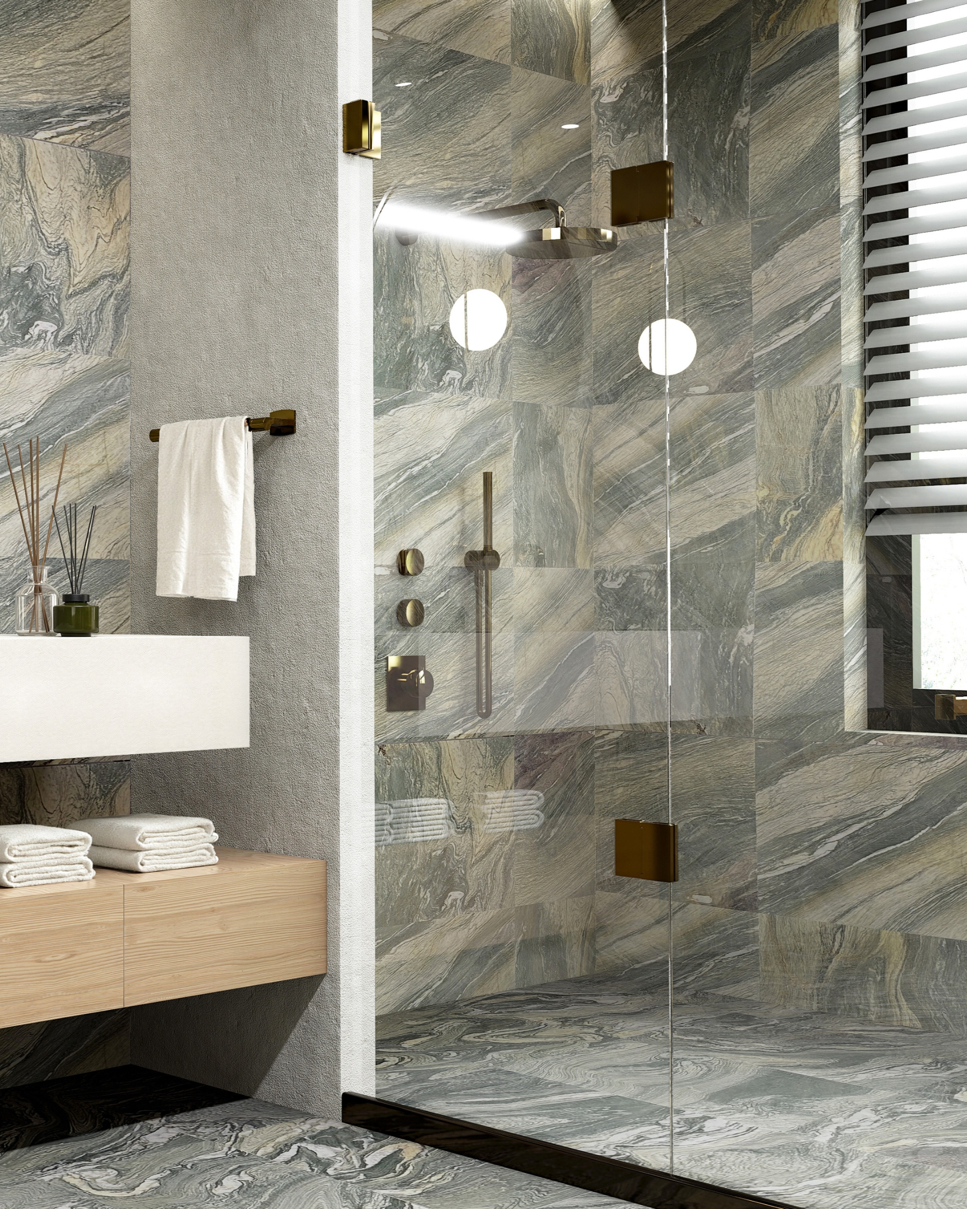 Cipollino Marble Shower Luxury Shower Green Marble with Veining
