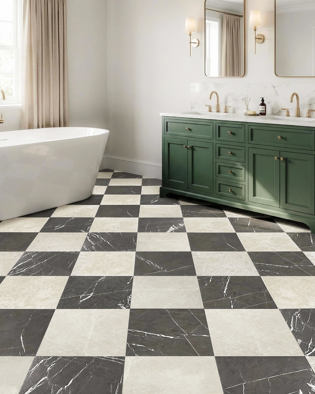 Moonar Bathroom Dark Marble Black Marble White Veining