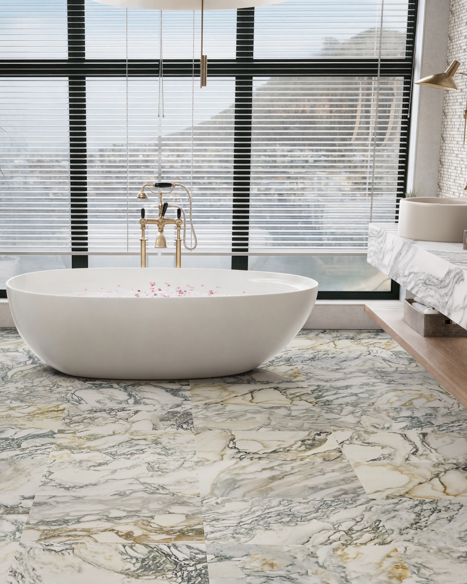 Calacatta Verde Gold Bathroom Natural Stone Bathroom Marble Floor Green Veining NJ Marble Tile