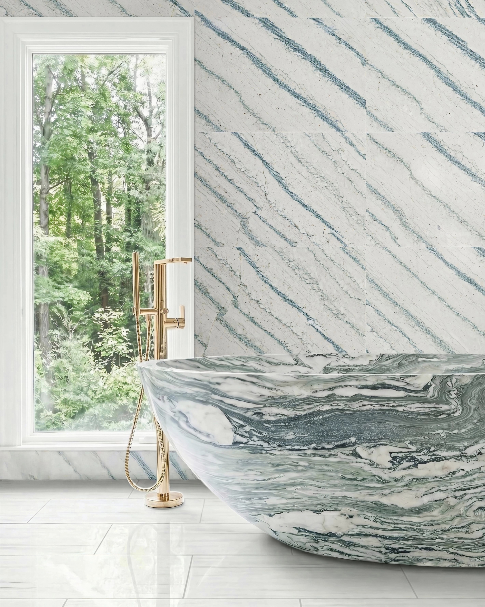 Cipollino Cremo Luxury Bathroom Bathtub Marble Tile Green Stone Natural Stone