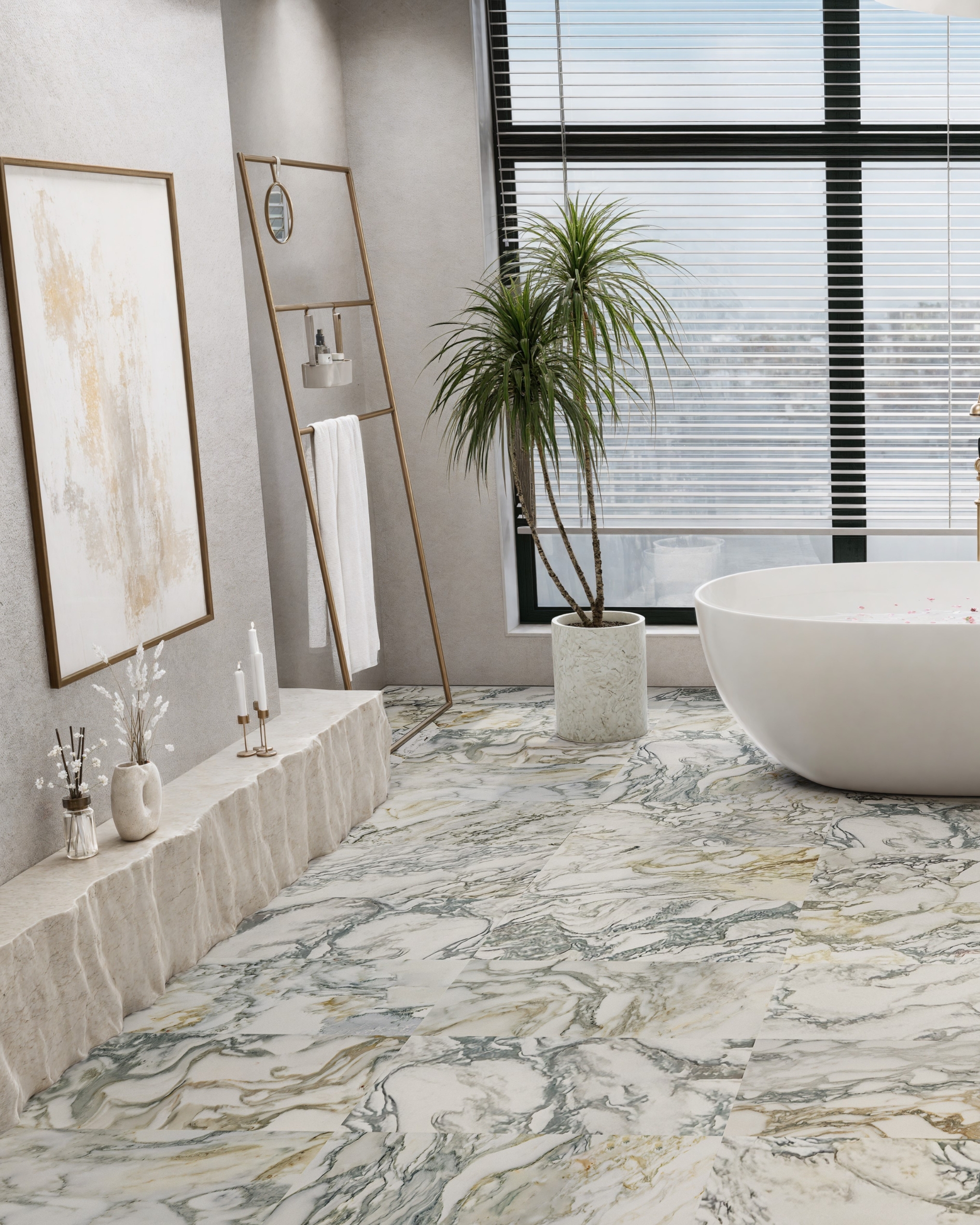 Calacatta Verde Gold Bathroom Natural Stone Bathroom Marble Floor Green Veining NJ Marble Tile