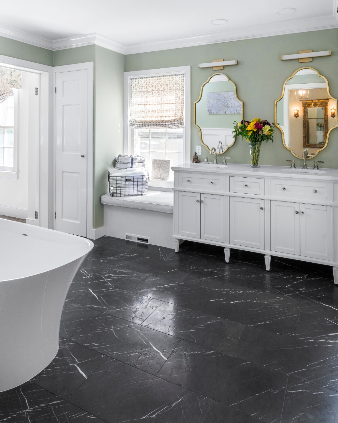 Moonar Bathroom Dark Marble Black Marble White Veining