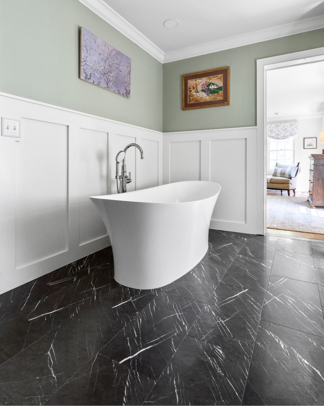 Moonar Bathroom Dark Marble Black Marble White Veining