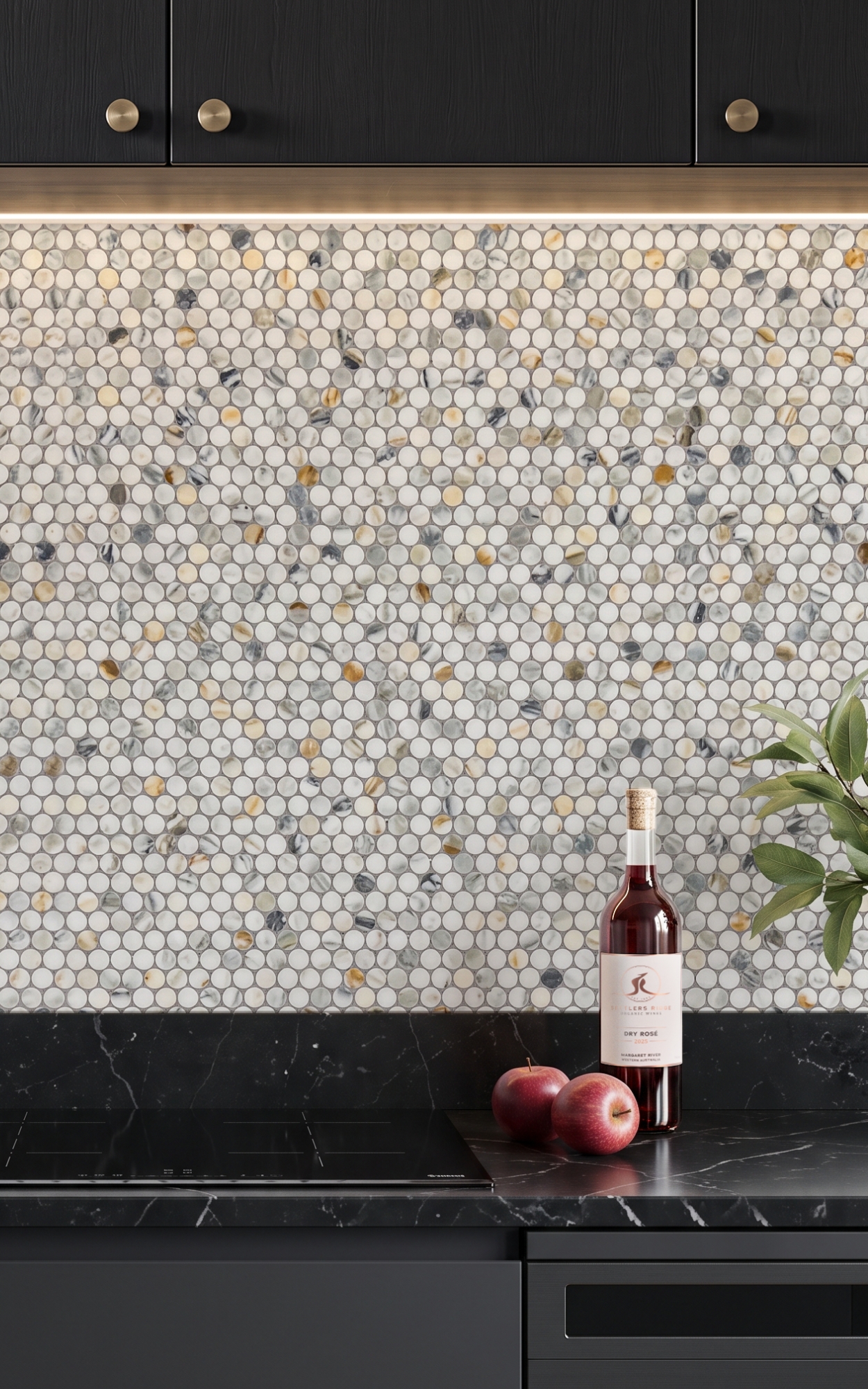 Calacatta Verde Gold Penny Rounds Modern Kitchen Backsplash